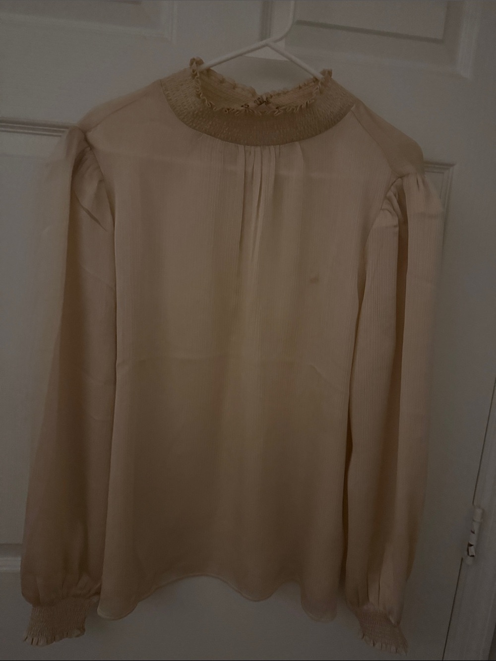 Express Cream Mock-Neck Long-Sleeve Blouse